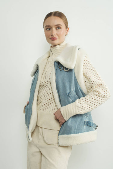 DENIM SHERPA MIXED VEST